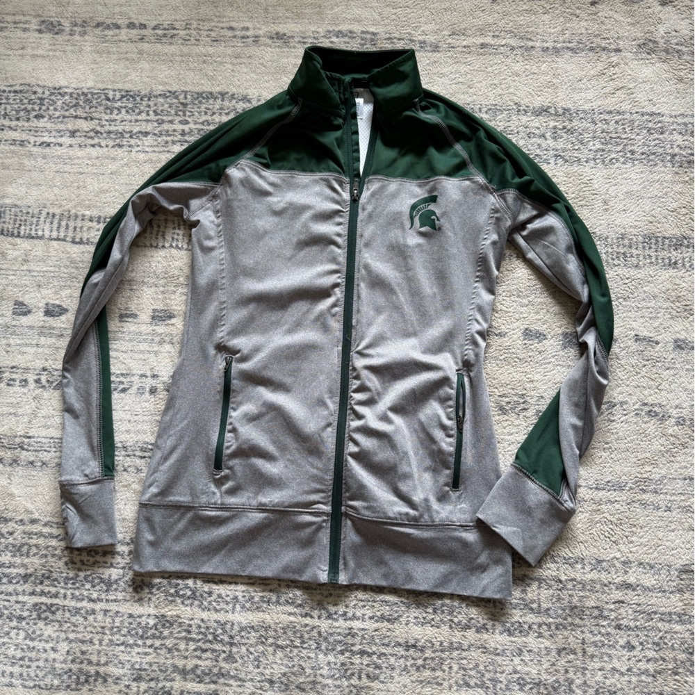 Gray and Green Zip-Up Jacket